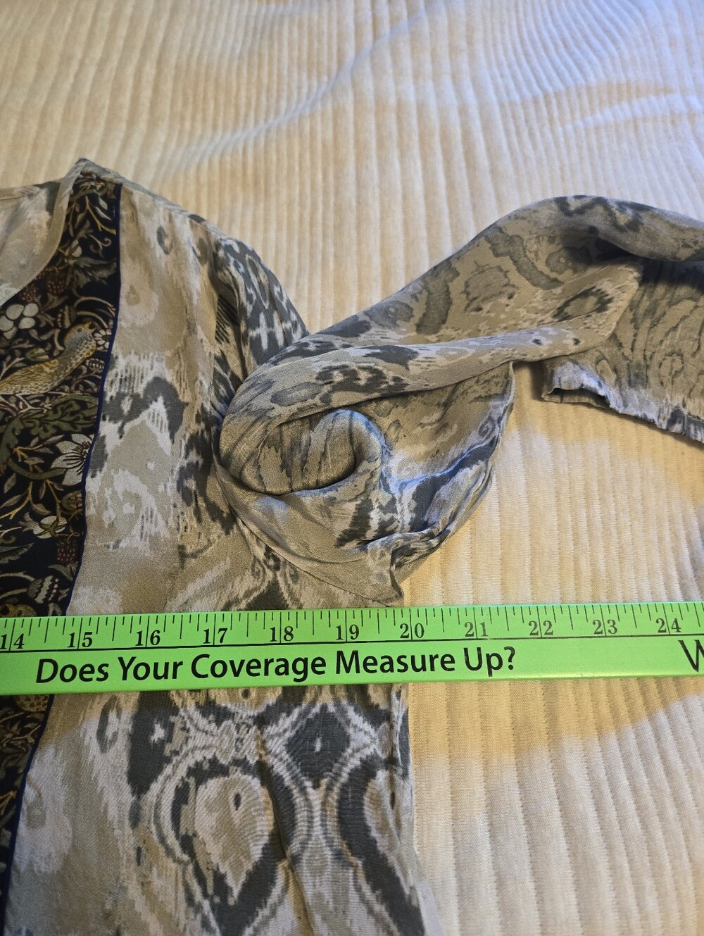 BENARES Boho Floral Bird-Print Long Sleeve Tunic in Olive and Cream. Sz Medium. - Picture 5 of 8